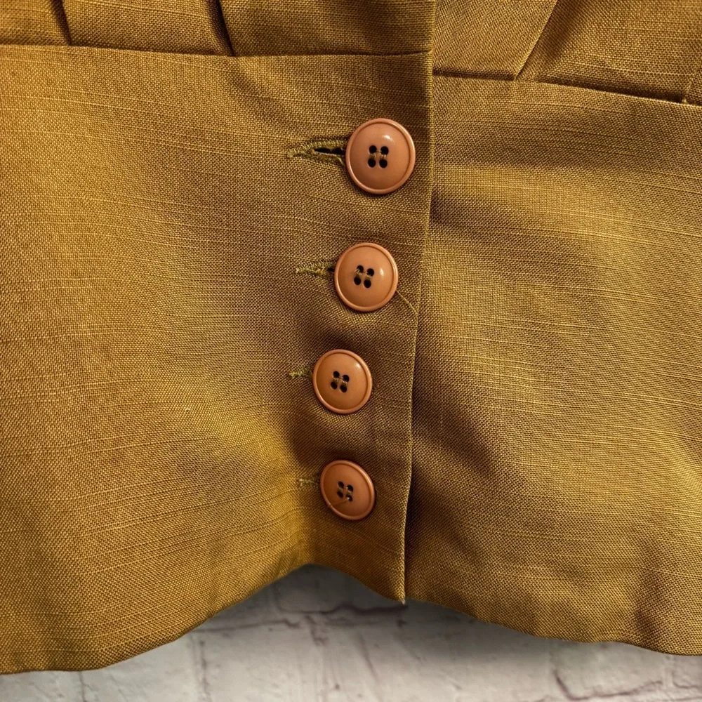 Michelle Stuart vintage y2k ladies structured pleated tan jacket gold size 14